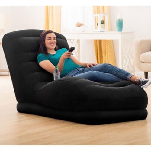 Foldable Lounger/Couch with Backrest Footrest Cup Holder Inflatable Anti Slip Air Sofa Living Room Bedroom Chair with Flock