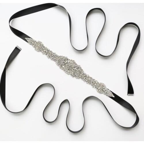 Bridal Waist Diamond Wedding Dress Waist Cover Womens Party Girl Dress Accessories Rhinestone Belt Embellishment Black