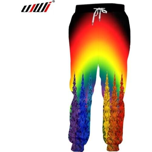 UJWI 2020 3d Print Men/Women Sweatpants Colorful Rainbow Christmas Tree Holiday gift Casual Sweat Pants Joggers Cool Pants