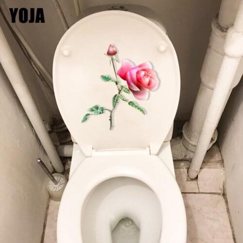 YOJA 22.5*19.1CM Pink Rose Home Bedroom Wall Decoration Creative Bathroom Toilet Sticker T1-0646