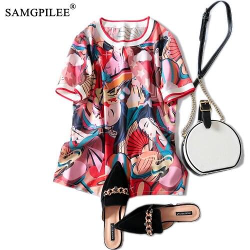 2020 Women Summer Clothing T-shirt For Womens Office Lady Chiffon Tshirt Oversize Women Short sleeve Print Shirts Women Vadim