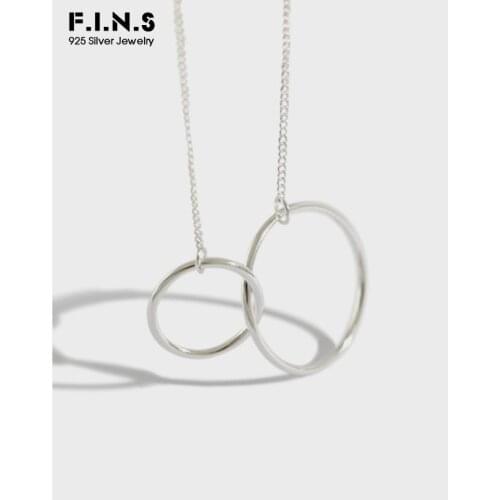F.I.N.S Personality 100% S925 Sterling Silver Female Necklace Korean Fashion Simple Double Crossed Circle Round Pendant Necklace