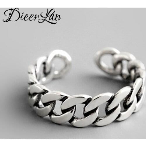 Punk Vintage 925 Sterling Silver Hollow Chain Rings For Women Men Gothic Antique Jewelry Anillos 2021