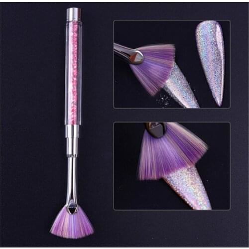 1Pc Nail Art Brush Liner Gradient Fan Shape Pink Rhinestone Handle Dust Glitter Powder Remover Pen Painting Gel Nail Brush T0543