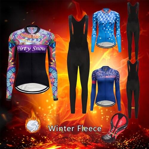 2021 Free Shipping Winter Cycling Clothing Women Thermal Fleece Road Bike Jersey Set Warm Dress Female Suit MTB Bicycle Clothes