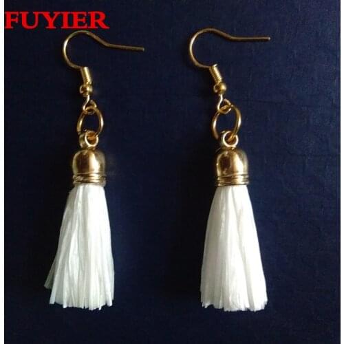 3cm Lafite Grass Drop Earrings White Tassel Earrings Women Gold Hooks Drop Earrings Cute Jewelry Party Gifts