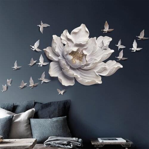 3D Stereo Resin Flower Butterfly Wall Stickers Home Decor Crafts Hotel Restaurant Living Room Sofa Decor Wall Ornament mx1116170