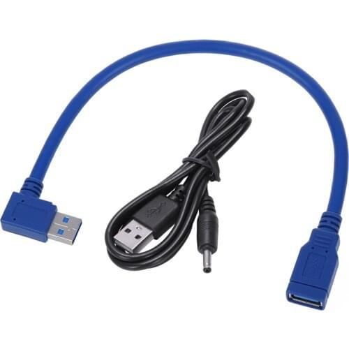 22cm Blue USB 3.0 90 Degree A Male to Female M/F Cable Adapter & USB 2.0 A Type Male to Single 3.5mm Jack DC Power Cable