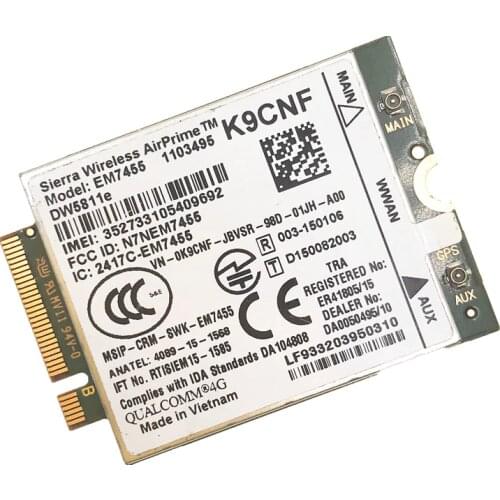 Wireless EM7455 LTE 4G NGFF Module DW5811E KF1W5/MR7VT/2J05X/1DPXG/3P10Y E7270 E7470 E7370 E5570 FDD/TDD LTE 4G Cat6 Gobi6000