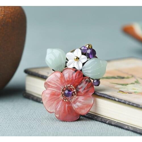 Antique China wind brooch spring new fashion simple style brooch women Watermelon crystal flower jewelry