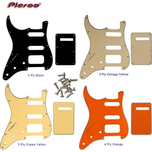 Pleroo Guitar Parts - For US Fd Left Handed Strat 72' 11 Screw Hole Standard St Humbcker Hss Guitar pickguard & Back Plate