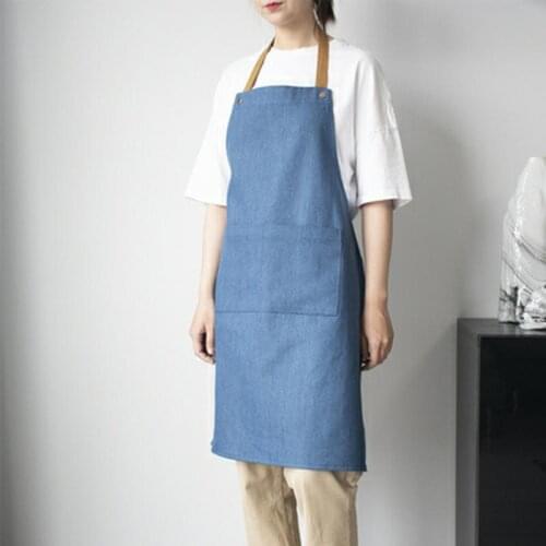 Nordic Style Denim Apron Pure Cotton Fashion Household Work Clothes For Men And Women Coffee Milk Tea Haircut Kitchen Smock