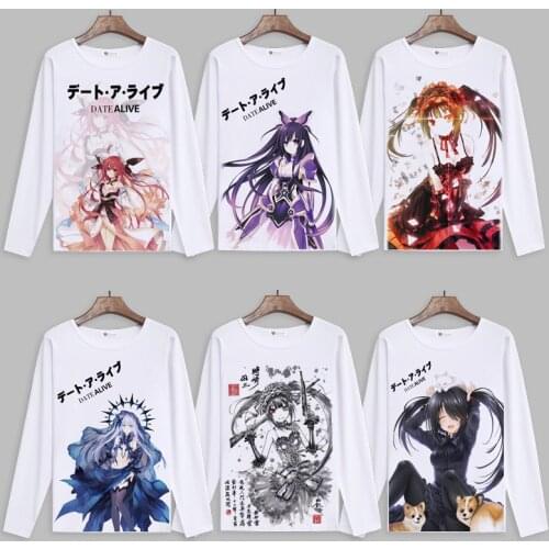 Date A Live Cosplay T Shirt Tokisaki Kurumi Himekawa Yoshino Spring Autumn Long Sleeves T-Shirt Casual Top Tee Costume