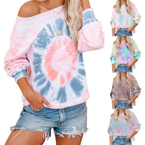 And Winter New Cross-Border European and American Gradient Tie-Dyed Long Sleeve Pullover Loose Sweater T-shirt for Women