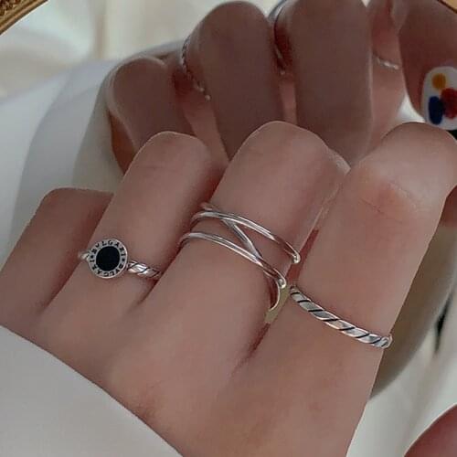 S925 Sterling Silver Rings for Women Black Drop Glaze Combination Retro Women Silver Ring 925 Sterling Silver Jewelry Wholesale