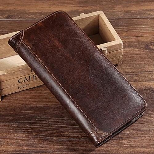 Genuine Leather Men Bifold Purse Designer Cash Coin Pocket Real Cowhide Card Holder Handy Clutch Bags Vintage Male Long Wallet