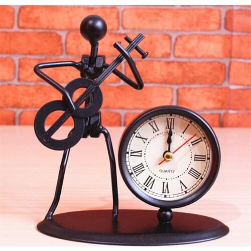 Creative Music Man Bassist/Guitarist Manual Welding Metal Carft Desk Clock Office Home Desktop Decoration Clock