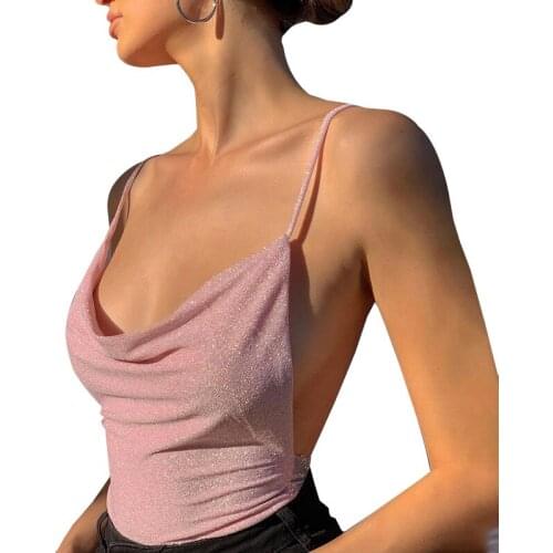 Womens Bright Silk Tank Tops Sexy Backless Low Chest Vest 2020 New Spring Solid Fashion Streetwear Mujer