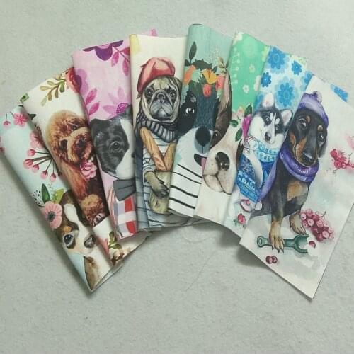 Cute 8 Designs 14x19cm Vivid Dog Puppy Printed Cotton Canvas Fabric telas Patchwork tissu for sewing coinbag DIY Handmade fabric