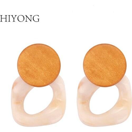 HIYONG Fashion Big Resin Drop Earrings For Women 2019 New Acetic Acid Large Korea Square Earrings Trendy Wood Geometric Jewelry