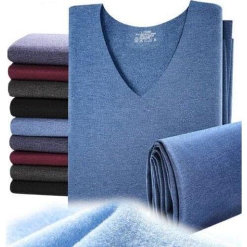Men Winter Soft Thermal Underwear Long Johns V-neck Casual Tops Body Sleeveless Invisible Thermo Warmer Underwear Sets for Male