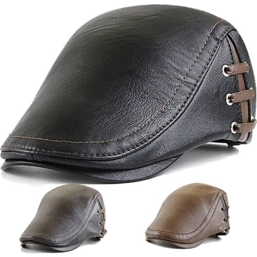 Men Beret Hat Men PU Leather Newsboy Cap Ivy Gatsby Flat Golf Driving Cap Hunting Hat Retro Beret Caps