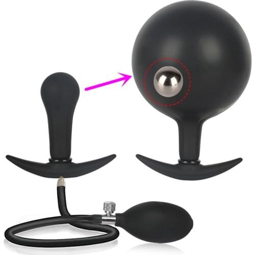 Inflatable Anal Plug Gay Dildo Pump Silicone Huge Anus Butt Dilator Expandable Prostate Massager with Metal Ball Sex Toys Women