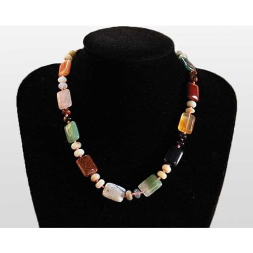 Natural Semi-precious Stones Multi-color Oblate Square Crystal Ladies Necklace Exquisite Small Gifts