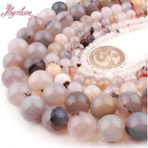 Natural Pattern Agates Round Shape Smooth 6/8/10/12mm Stone Beads Loose For Jewelry Making DIY Necklace Bracelets Strand 15"
