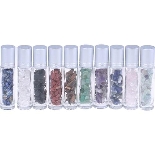Natuurlijke Halfedelstenen Essentile Olie Edelsteen Roller Bal Flessen Transparant Glas 10 ml Healing Crystal Chips Binnen