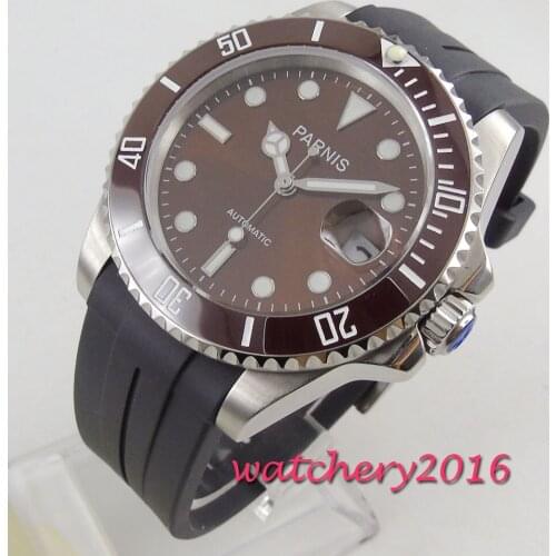 PARNIS Casual Watches for Men Brown Top Brand Luxury Military Rubber Wrist Watch Man Clock Fashion Automatic Wristwatch