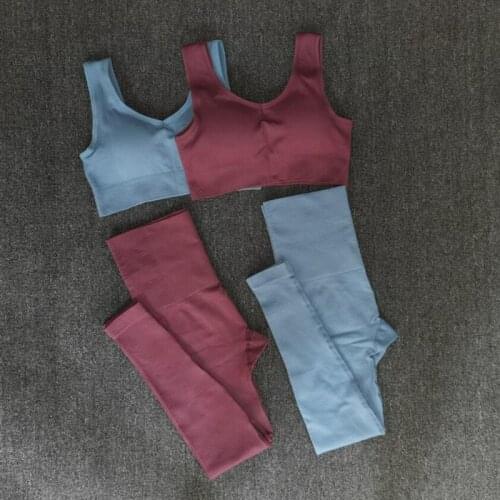 New 2PCS Seamless Yoga Suit Women Gym Fitness Clothing High Waist Leggings Bra Yoga Set Training Sport workout Sportswear