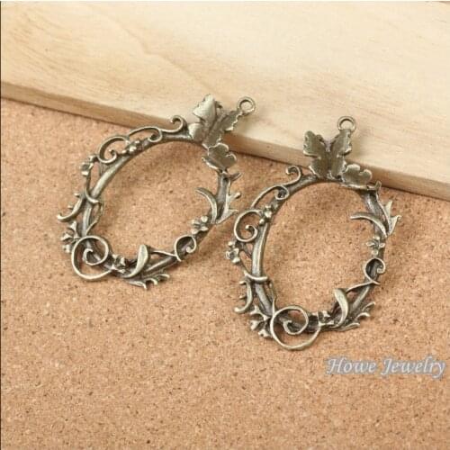 Wholesale 4 pcs quality Antique bronze Oval wreath Pendant Alloy DIY Fashion charm Bracelet Necklace Jewelry Accessories