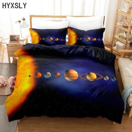 Cartoon Solar System Duvet Cover Set Galaxy Planets Bedding Soft 3D Microfiber Single Double Size and Pillowcase Textiles Decor