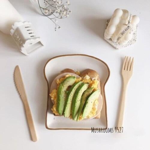 Nordic Style Simple and Cute Toast Bread Plate Ceramic Breakfast Plate Dessert Dessert Plate Fruit Plate