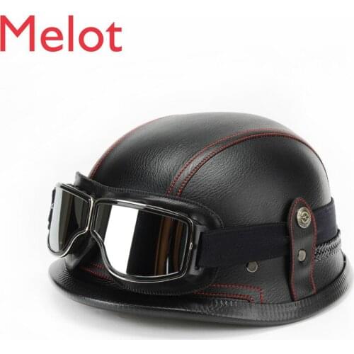 Retro Pink Motorcycle Half Helmet Semi-Covered Motorcycle Helmet Leather Helmet Classic