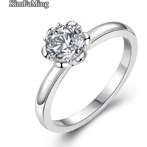 Romantic 925 Silver Single Stone Flower Shape Engagement Rings for Women in Fine Jewelry Aniversary SR034