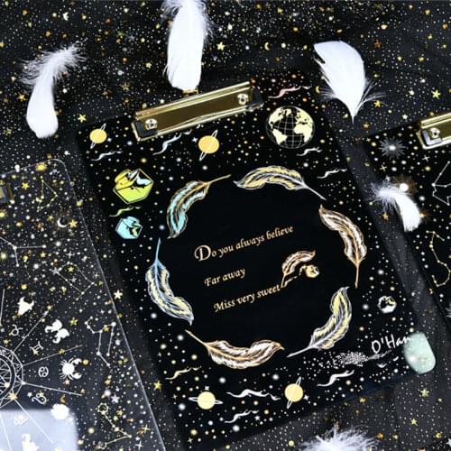 Starry Sky Series Writing Board Clip Kids Stationery Pad A4 Paper Acrylic Splint Transparent Feather Clipboard School Supplies