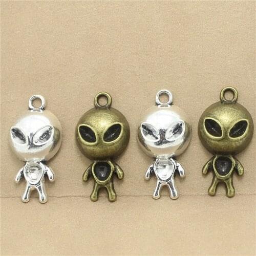 Sweet Bell 20pcs/lot 7*15*31mm alloy metal two color UFO robot charms pendants Fit DIY Jewelry Making D1036