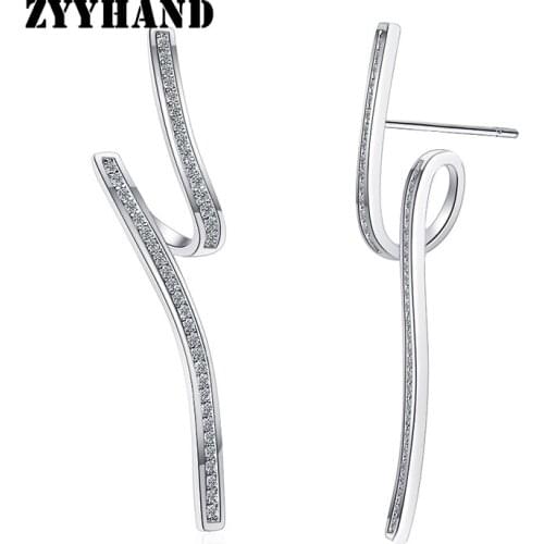 Wave Line Platinum-Plated Women Stud Earring Clean Stone Lady Ribbon Wedding Irregular Engagement Girl Ear Jewellery