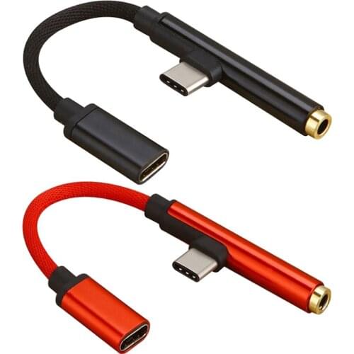 50pcs/lot 2 in 1 USB3.1 Type C Male to Female 3.5mm Jack Audio Aux Headphone Charger Adapter Type C Cable for Xiaomi Letv