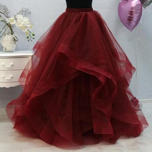 Formal Ruffles Puffy Long Wedding Tulle Skirts For Bridal Pretty Wine Red 2019 Women Tulle Skirt Photography Faldas Mujer Saias