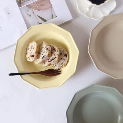 1PCS Japanese matte ceramics plate Octagonal frosted design Simple Household Steak dessert samll plate kitchen accessories