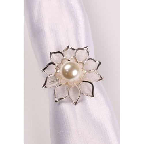 12PCS/Metal Napkin Ring Mesh Pearl Napkin Holder Desktop Decoration Used for Party Hotel Wedding Jewelry