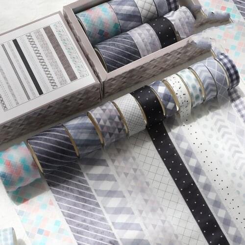 12pcs/set Basic Salt Color Masking Washi Tapes Multi Pattern Decorative Adhesive Decora Diy Scrapbooking Sticker Label E6599