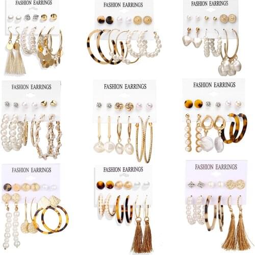 New Vintage Jewelry Set for Women Girl Bohemian Hair Clips & Pins Simulated Pearl Earrings Gold Jewellery Brincos