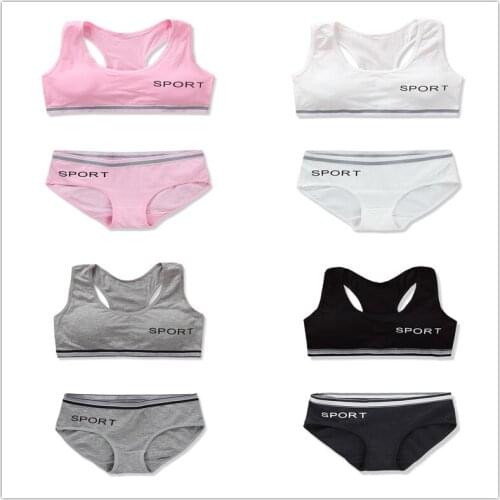 4 Sets/Lot Teens Puberty Gym Underwear Wireless Teenager Girls Sport Bra Briefs 8-14Y
