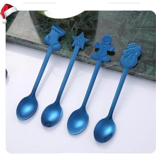 4Pcs/set Stainless Steel Christmas Tableware Coffee Spoons Ice Cream Dessert Spoon Christmas Party Decorations