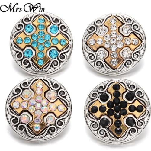 6pcs/lot High Quality Cross Snap Jewelry Rhinestone Cross Snap Buttons Fit 18mm Snap Buttons Bracelets Bangles