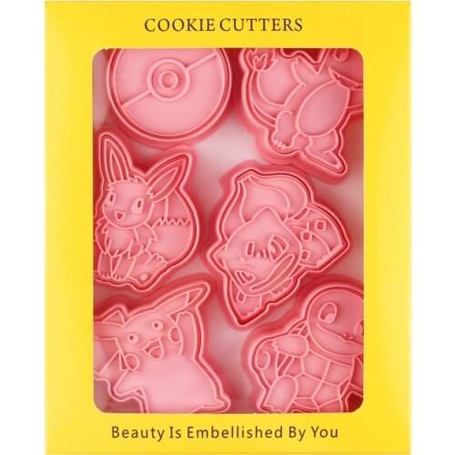 6pcs Pokemon Anime Figures Pikachu Eevee Cartoon Cookies Mold Reusable DIY 3D Cookie Cutter Set Baking Tools Kitchen Supplies